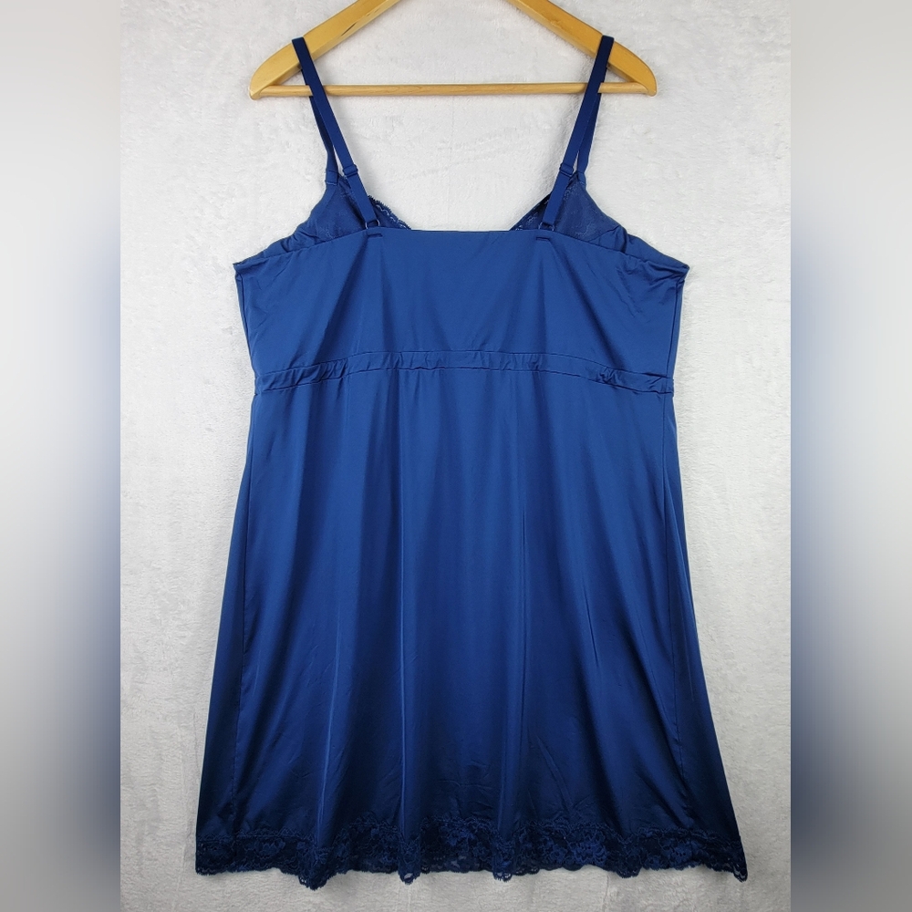 Essentials Bodywear Bodycon Slip Dress Sz 2X Blue Satin Lace Adjustable Strap - Picture 6 of 10